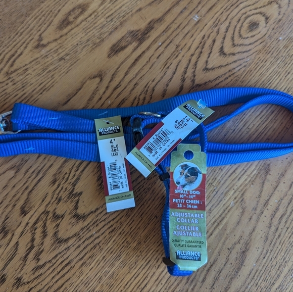 New Alliance Adjustable collar Sz Small 10-14" & leash 4 feet lead, blue - Picture 3 of 10